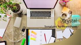  Presentation with monitoring - Slide deck featuring monitoring others - aerial view of laptop background and a coral colored foreground