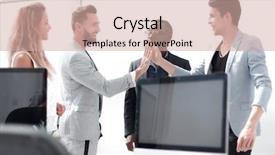  Presentation with giving - Cool new PPT theme with monitoring others - colleagues giving each other backdrop and a  colored foreground