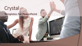  Presentation with green office - Amazing theme having monitoring others - employees greet each other backdrop and a  colored foreground