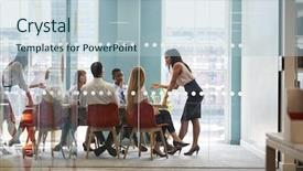  Presentation with monitoring - Audience pleasing PPT layouts consisting of monitoring others - female boss stands leaning backdrop and a light blue colored foreground