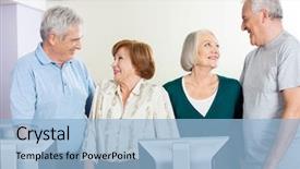  Presentation with monitoring - Colorful presentation theme enhanced with monitoring others - senior people looking at each backdrop and a  colored foreground