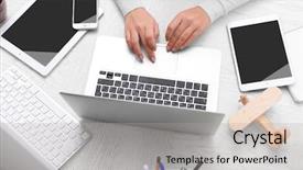  Presentation with smart - Beautiful presentation theme featuring monitoring others - woman hands at table backdrop and a light gray colored foreground