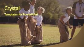  Presentation with monitoring - Presentation design featuring monitoring schoolgirls during sack race background and a tawny brown colored foreground
