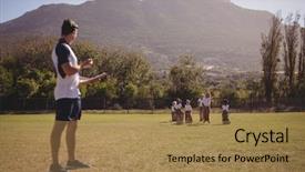  Presentation with monitoring - Audience pleasing slide deck consisting of monitoring schoolgirls during sack race backdrop and a  colored foreground