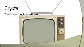  Presentation with 1960s - Cool new PPT layouts with tv monitors - 1960's portable television with antennas backdrop and a white colored foreground