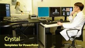  Presentation with laboratory - PPT theme consisting of monitors in a computed tomography background and a tawny brown colored foreground
