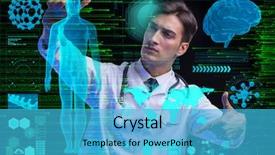  Presentation with telemedicine - Amazing slide deck having monitors tomography - concept of telemedicine with male backdrop and a teal colored foreground