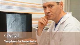  Presentation with hospital - Beautiful presentation theme featuring monitors tomography - doctor in hospital at monitor backdrop and a coral colored foreground