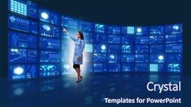  Presentation with telemedicine - Beautiful PPT theme featuring monitors tomography - doctor in telemedicine concept pressing backdrop and a ocean colored foreground