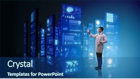  Presentation with telemedicine - PPT theme consisting of monitors tomography - doctor in telemedicine concept pressing background and a ocean colored foreground