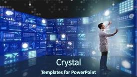  Presentation with telemedicine - Colorful presentation design enhanced with monitors tomography - doctor in telemedicine concept pressing backdrop and a ocean colored foreground