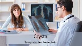  Presentation with dental radiology panoramic x ray - PPT layouts with monitors tomography - young woman visiting radiologist background and a light blue colored foreground