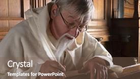  Presentation with beard - Audience pleasing slide deck consisting of monk with beard writing backdrop and a violet colored foreground