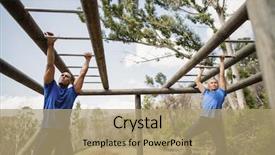  Presentation with obstacle course - Slide deck with monkey bars during obstacle course background and a coral colored foreground