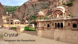  Presentation with monkey - PPT theme having monkey temple near jaipur india background and a coral colored foreground