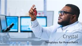  Presentation with research - Presentation design featuring monkeypox-research-laboratory-professional-workers background and a light blue colored foreground