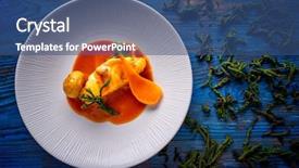  Presentation with recipe - PPT theme consisting of monkfish rape recipe with codium background and a ocean colored foreground