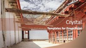  Presentation with ladakh - Colorful presentation design enhanced with monks-quarters-in-buddhist-monastery backdrop and a tawny brown colored foreground