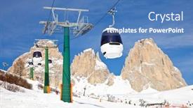  Presentation with lift - Presentation theme enhanced with monocable gondola lift at val di fassa ski resort in italy background and a teal colored foreground