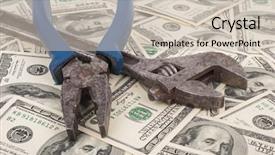  Presentation with tools - Beautiful slide deck featuring monography - tools and dollars backdrop and a soft green colored foreground