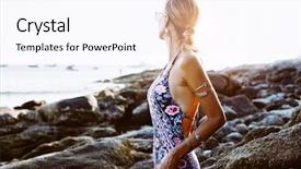  Presentation with sunset beach - Presentation theme having monokini - photo of beautiful boho styled background and a pink colored foreground