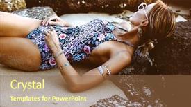  Presentation with sunset beach - PPT theme enhanced with monokini - photo of beautiful boho styled background and a tawny brown colored foreground