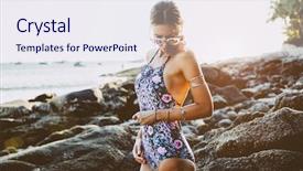  Presentation with sunset beach - Theme featuring monokini - photo of beautiful boho styled background and a sky blue colored foreground