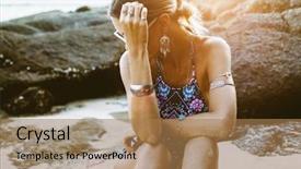  Presentation with sunset beach - Slides enhanced with monokini - photo of beautiful boho styled background and a  colored foreground