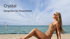  Presentation with statue of justice lady justice - PPT theme consisting of monokini - sexy lady wearing swimsuit background and a  colored foreground