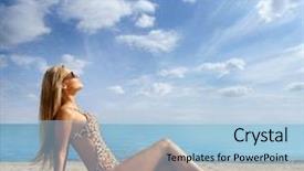  Presentation with lady - PPT theme featuring monokini - sexy lady wearing swimsuit background and a light blue colored foreground