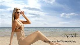  Presentation with digital lady leader - Cool new slide set with monokini - sexy lady wearing swimsuit backdrop and a  colored foreground