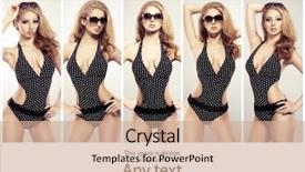  Presentation with sporty - Slide deck having monokini - young and sporty fashion model background and a coral colored foreground