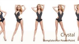  Presentation with makeup fashion model applying lipstick - Colorful presentation theme enhanced with monokini - young and sporty fashion model backdrop and a cream colored foreground