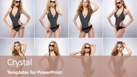  Presentation with sporty - Colorful presentation theme enhanced with monokini - young and sporty fashion model backdrop and a coral colored foreground