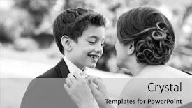  Presentation with fixing his black bow tie - Cool new slide deck with monotone - mother fixing bow tie backdrop and a  colored foreground