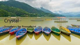  Presentation with boats - PPT theme consisting of phewa lake in pokhara nepal background and a yellow colored foreground