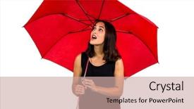  Presentation with umbrella - Slide set with monsoon - shocked woman looking up while background and a coral colored foreground