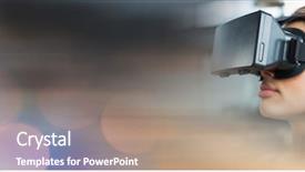  Presentation with sparkling - Slide set consisting of virtual environment - woman wearing vr headset background and a dark gray colored foreground