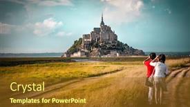  Presentation with tourists - Cool new slide deck with mont-saint-michel-viewed backdrop and a tawny brown colored foreground