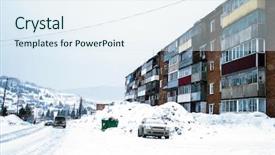  Presentation with siberia - Amazing PPT layouts having monta rusa - typical residential houses backdrop and a sky blue colored foreground