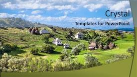  Presentation with village - Cool new theme with montain village near of meanders backdrop and a light blue colored foreground