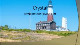 Presentation with lighthouse - Beautiful PPT theme featuring montauk point lighthouse - long island backdrop and a cyan colored foreground