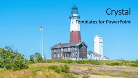  Presentation with lighthouse - Slide set with montauk point lighthouse - long island background and a cyan colored foreground