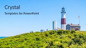  Presentation with lighthouse - Presentation design having montauk point lighthouse - long island background and a light gray colored foreground