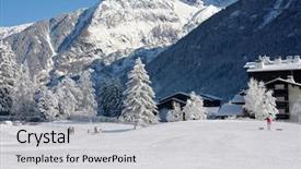  Presentation with ski - Presentation theme enhanced with montblanc - ski slope at the winter background and a  colored foreground