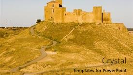  Presentation with castle - Slide deck consisting of montearagon-castle-huesca-province-aragon background and a gold colored foreground