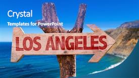  Presentation with los angeles - Slide set consisting of angeles wooden sign with coast background and a cobalt blue colored foreground