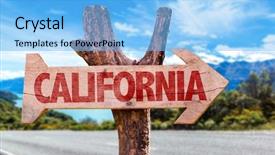  Presentation with highway road sign - PPT theme featuring monterey ocean - california wooden sign with road background and a light blue colored foreground