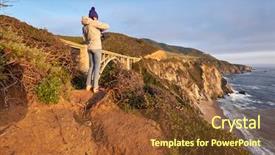  Presentation with tourist - Presentation theme with monterey ocean - woman tourist taking photo near background and a tawny brown colored foreground