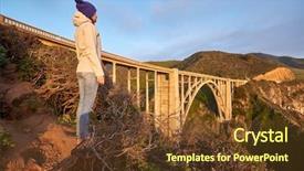  Presentation with tourist - Slide deck with monterey pacific coast - woman tourist near bixby creek background and a  colored foreground